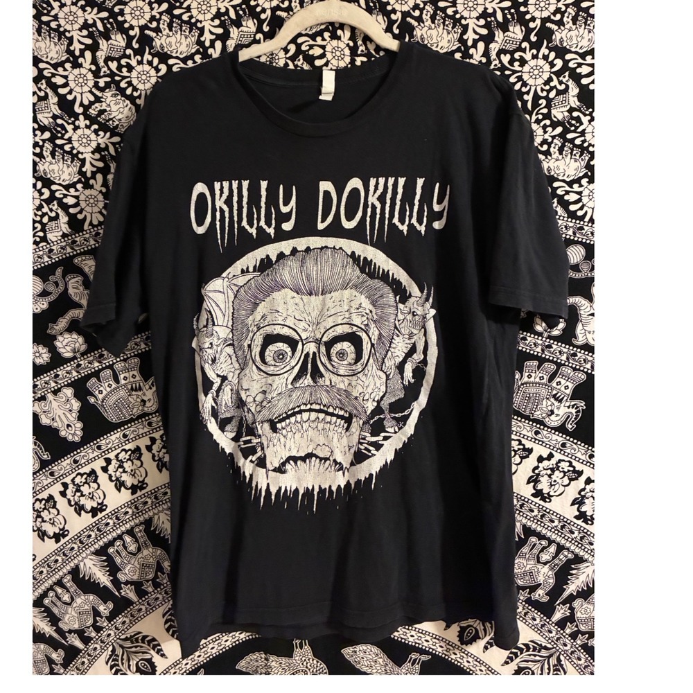 Okilly Dokilly Band T-Shirt Mens Black Ned Flanders Nedal Graphic Tee Skull L